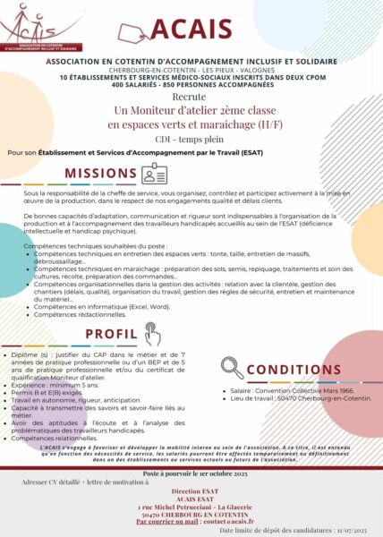 ESAT MA 2ème classe CDI EV et maraichage