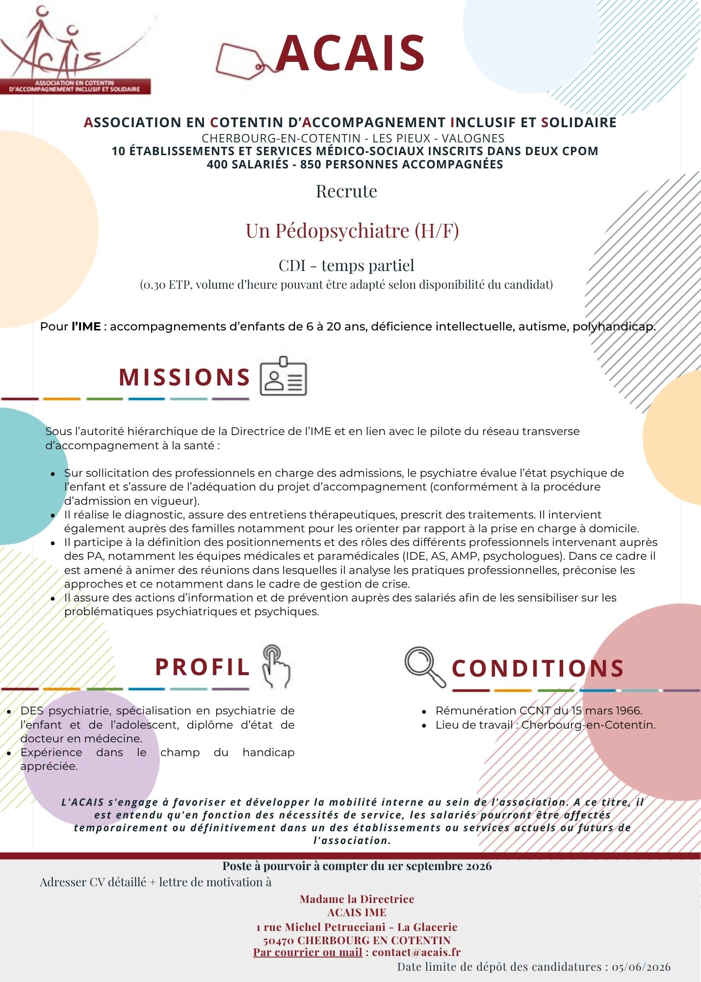 IME Pédopsychiatre CDI tps partiel