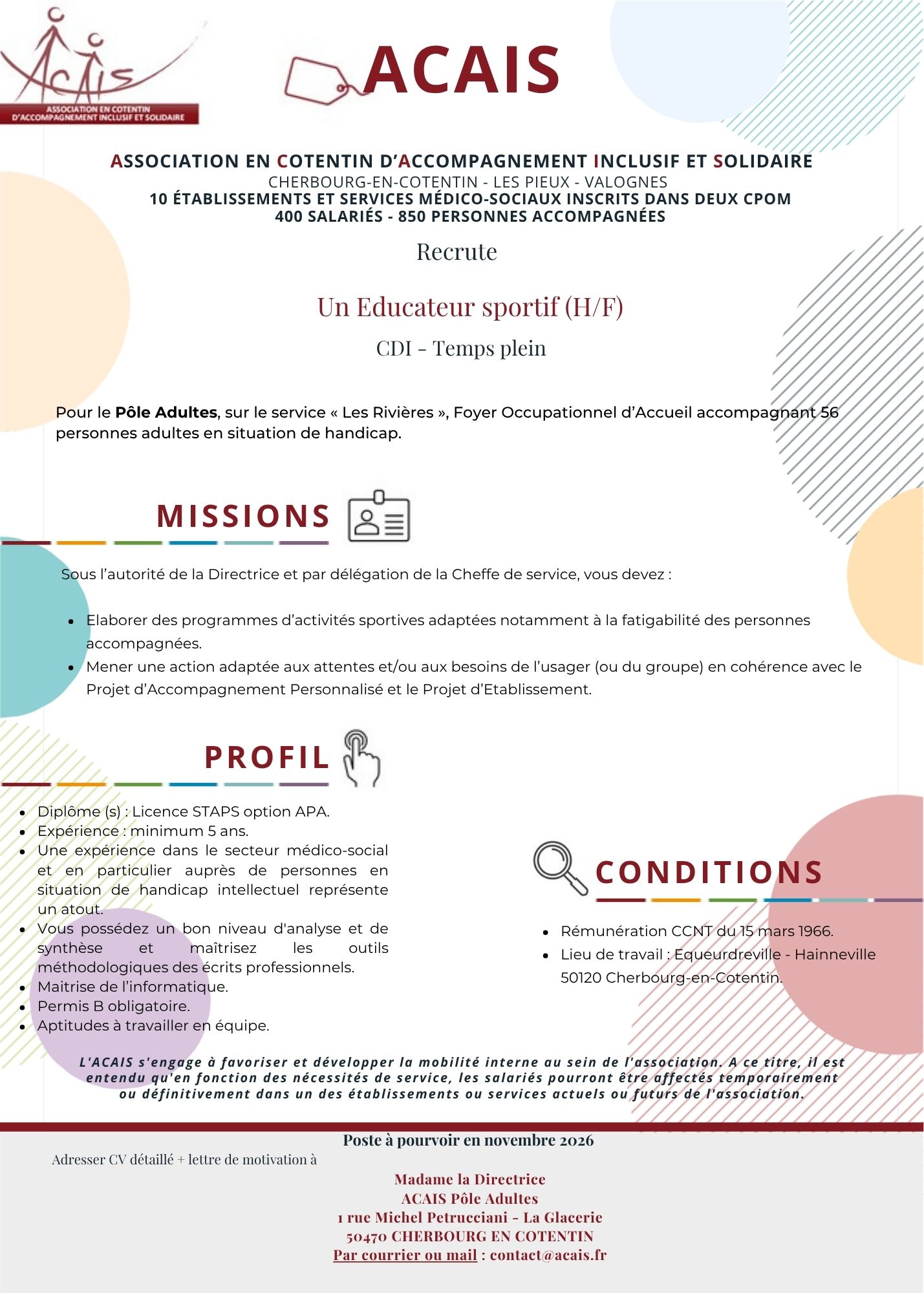 PA Educateur sportif CDI Rivières